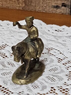 Brass Indian Warrior On Horseback Figurine - Brass Decorative Sculpture